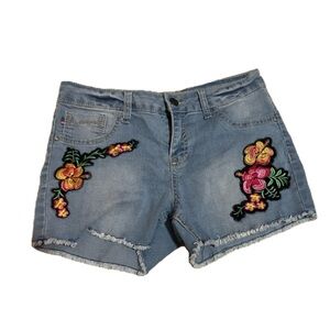 Vigoss Girls Hibiscus Flower Embroidered Jean Shorts